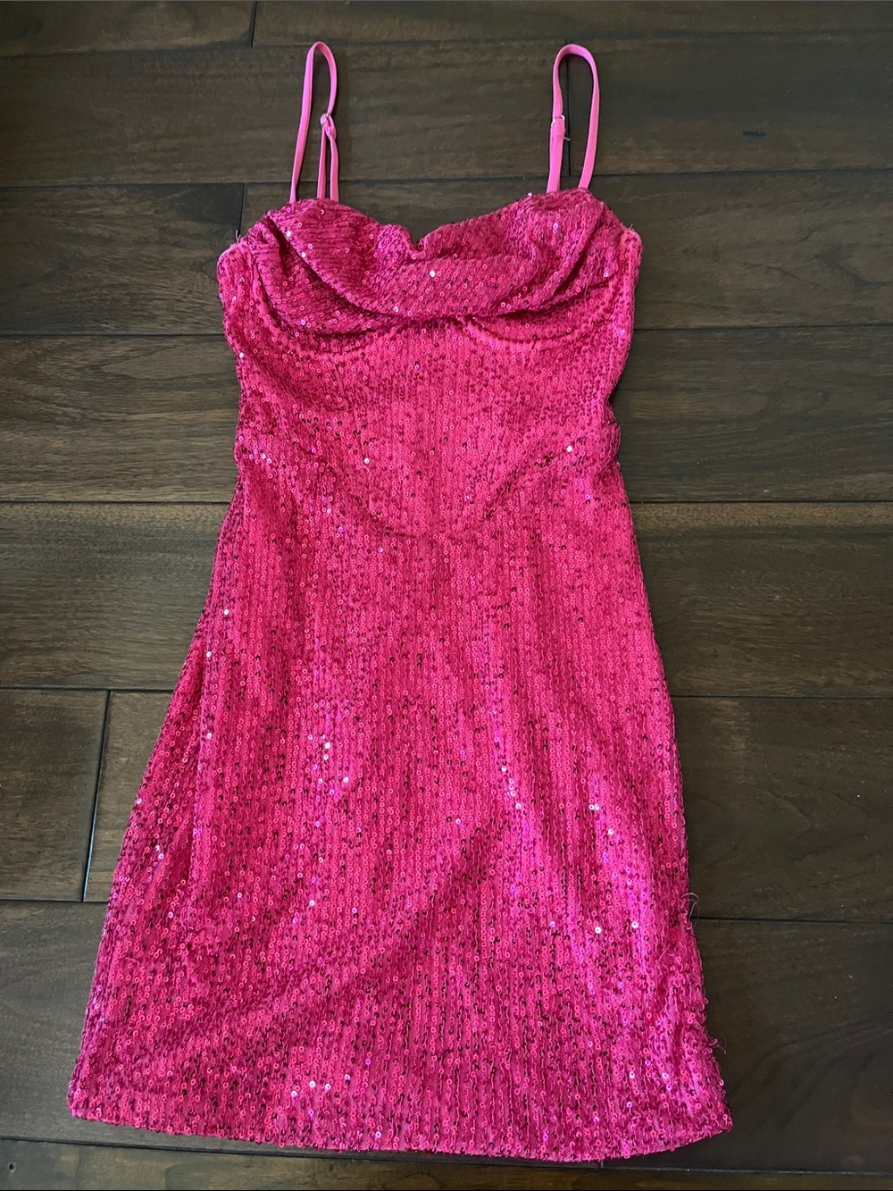 Hello Molly Hot Pink Sequin Cowl Mini Dress